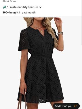 Black Eyelet Short Dress with Smocked Waist